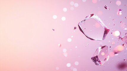 Shattered pink glass pieces with soft glowing pastel bokeh lights on a gradient background