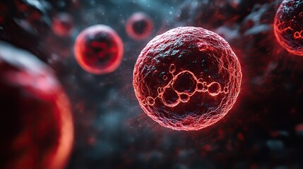 Red cells, DNA, and RNA, representing biological research in gene therapy, protein synthesis, and genetic disorders