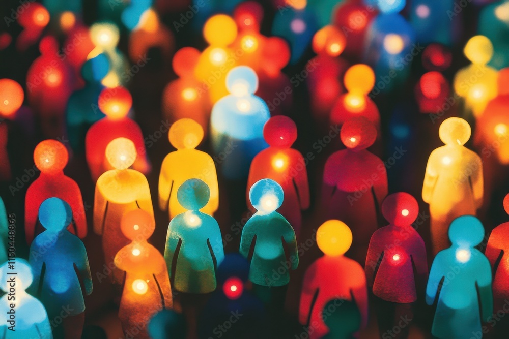 Poster a diverse group of people connected by a web of glowing dots and lines in a digital painting with so