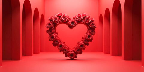 red heart-shaped roses on a red background
