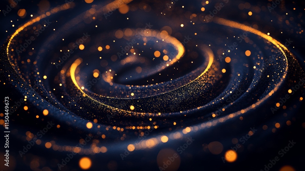 Poster swirling gold and black cosmic patterns create mesmerizing visual effects in a deep space setting du