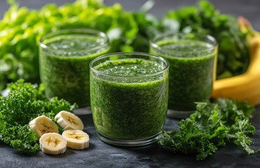 Refreshing green smoothies made with fresh vegetables and fruits for a healthy lifestyle