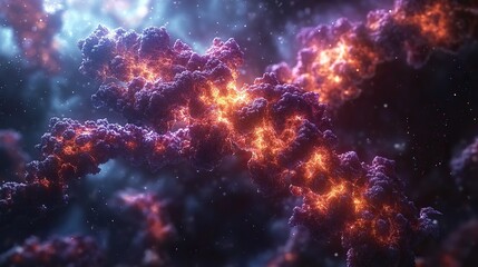 Fototapeta premium Science nebulae and DNA with RNA for biology development. Retrovirus with transcription or Teminism. Genetic material, enzymes, and mutations for a virus. Chromosomes, gene therapy, and molecular