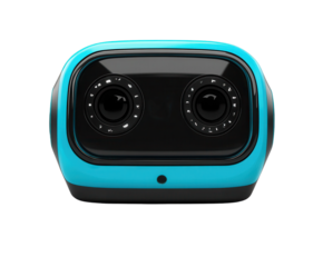 A small educational robot teaching kids coding, pure flat white background. PNG transparent.