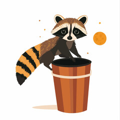  minimal flat A curious raccoon exploring a trash can in the moonlight. flat vector © noy
