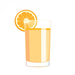 flat A glass of orange juice with a slice of orange on the rim. vector
