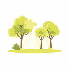  simple A serene forest scene with sunlight filtering through the trees. vector