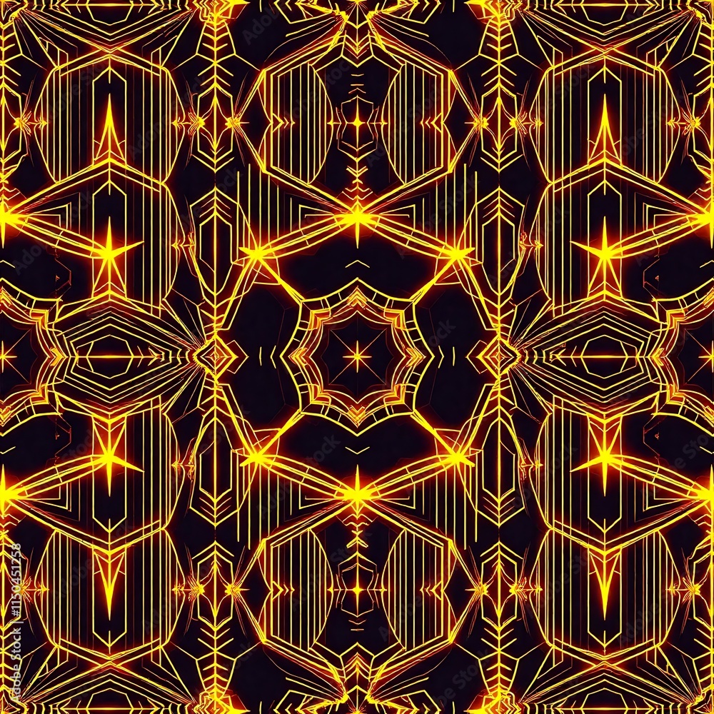 Poster golden geometric mandala: abstract art featuring a mesmerizing kaleidoscope of golden lines and shap