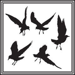 A couple of heron bird flying on the sky silhouette set.