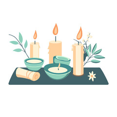 A tranquil spa setting with candles and soothing decor. vector