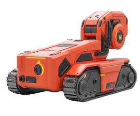 Fototapeta premium A rescue robot equipped with advanced features for emergencies, pure flat white background. PNG transparent.