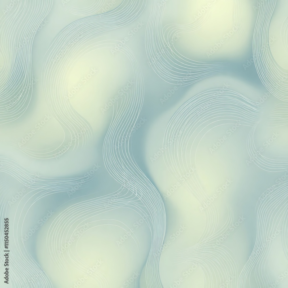 Poster abstract swirls: a seamless pattern of delicate, flowing lines in calming blue and yellow tones. the