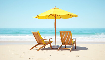 Fototapeta premium beach chair and umbrella on beach