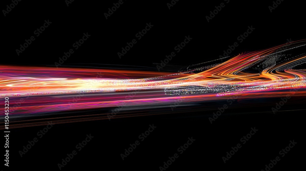 Poster dynamic light trails create vibrant abstract patterns in a dark setting showcasing movement and ener
