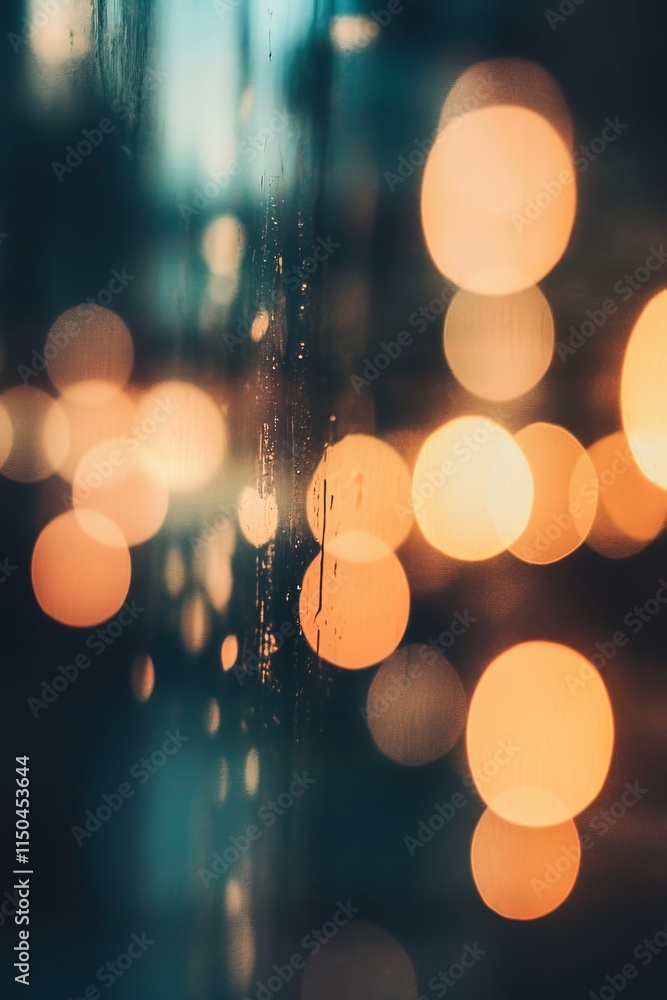 Poster soft glowing lights reflect on a windowpane creating a dreamy atmosphere in a cozy urban setting dur