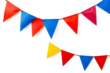 Obraz premium Colorful triangular flags strung together, ideal for festive decorations.