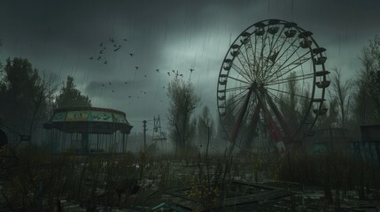 Abandoned Amusement Park in the Rain