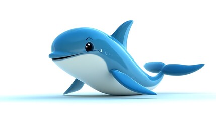 Obraz premium Smily cartoon 3D happy dolphin on white background.