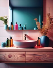 Generated image modern bathroom interior with sink and bottles