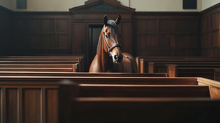 horse sitting on dock in court, animals, 
Justice and law concept