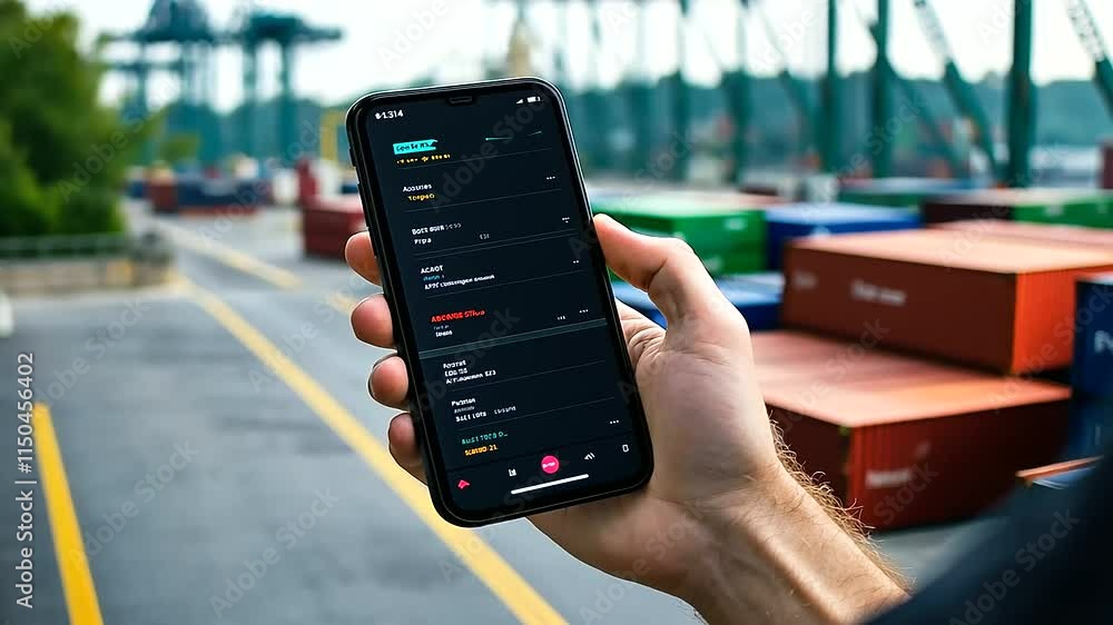 Poster a minimalist app design featuring real-time cargo updates via gps, detailed blockchain audit trails,