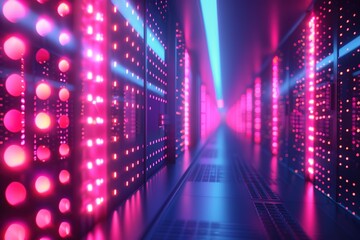 pink blue neon abstract background, glowing panels in ultraviolet light, futuristic power generating technology