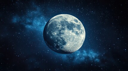 Fototapeta premium The moon shines brightly in the dark sky, amidst a galaxy of stars, showcasing the wonders of the universe and astronomy