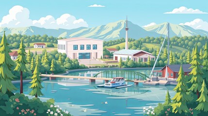 Obraz premium Lahti Finland Travel Poster Flat Illustration Print Decor Gift Canvas Wall Art Gift