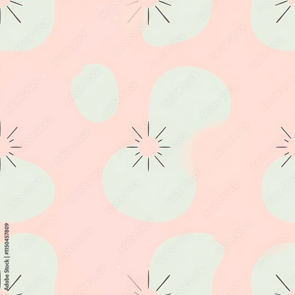 Poster pink abstract sunburst pattern: a seamless pattern with a soft pink background adorned with whimsica