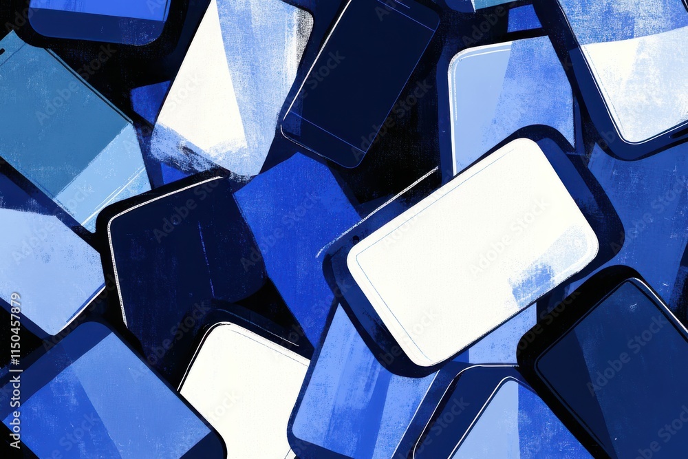 Aufkleber abstract emitting glowing signals in clean geometric shapes featuring blue and white colors overlapp