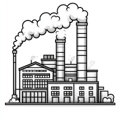 Obraz premium Industrial Factory Building With Smoke Stacks