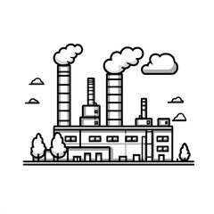 Obraz premium Industrial Factory Building With Smoke Stacks and Trees