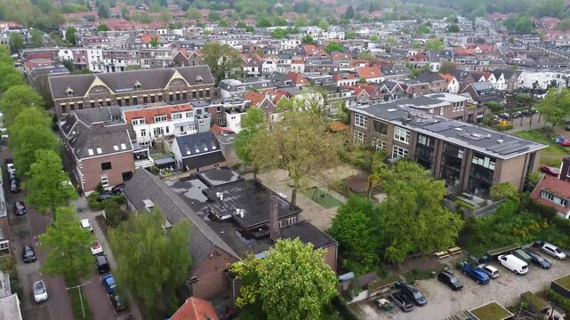 Arnhem Aerial shot. Aerial view of the Graaf Ottoplein neighborhood in the Dutch city of Arnhem. In the background you can see the border of the Sonsbeek Park. 