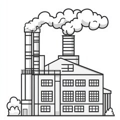 Naklejka premium Industrial Factory Building Emits Smoke From Tall Chimneys