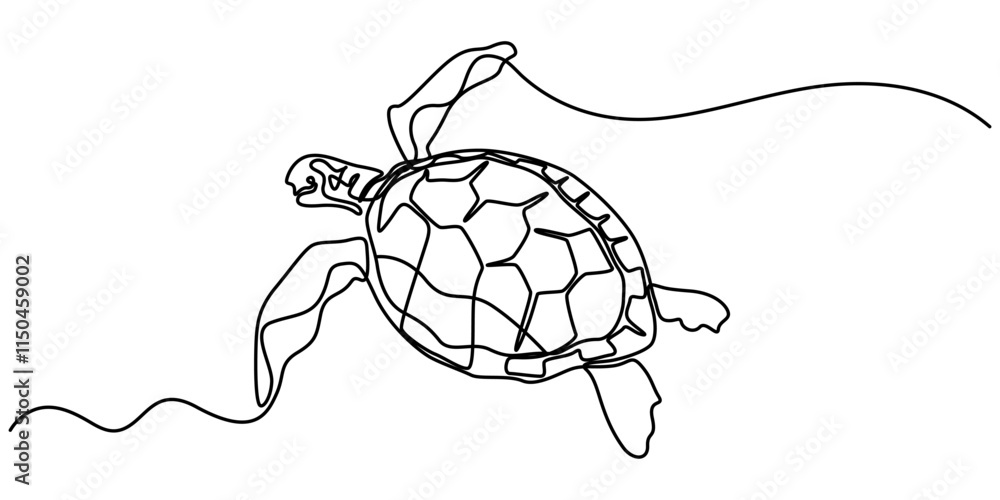 Poster continuous line drawing of sea turtle. one line of sea turtle. marine animal concept continuous line
