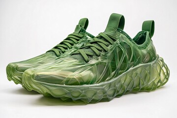 Innovative and sustainable footwear showcasing eco conscious design with bio plastic materials, emphasizing environmental responsibility in fashion