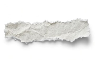 Torn white paper strip, textured edges, ripped parchment, isolated on white background, high contrast, minimalist composition, paper craft, detailed texture, shadow effect, conceptual image, clean des