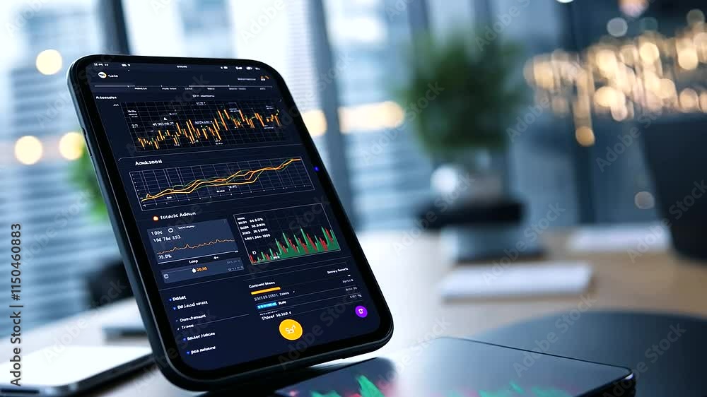 Poster a futuristic app dashboard highlighting global cargo routes via gps, blockchain ledger transactions,