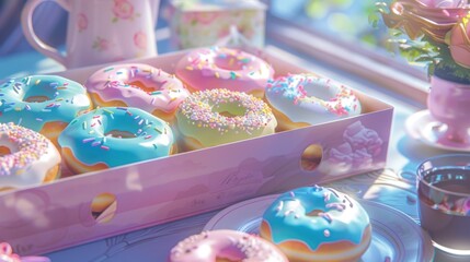 Pastel Donuts Delight: A Sweet Morning Treat by the Window
