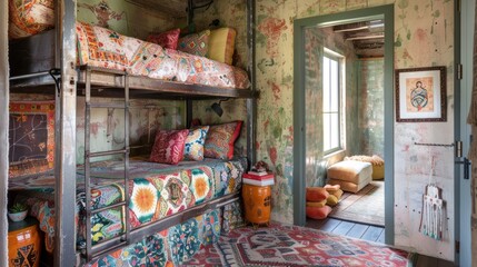 Obraz premium Bohemian Bunk Beds in Rustic Room