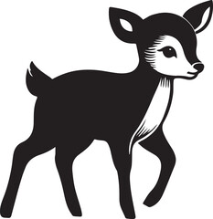 Black silhouette of a deer. Baby deer wild animal. Simple black silhouette graphic. Cartoon kawaii style..eps