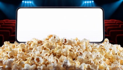 Obraz premium Generated image Popcorn in cinema with blank screen and copy space