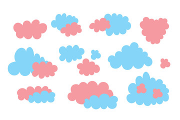 Pink and blue clouds set, cloud icon vector set, different shapes. Clouds collection. Vector art illustration EPS 10 isolated
