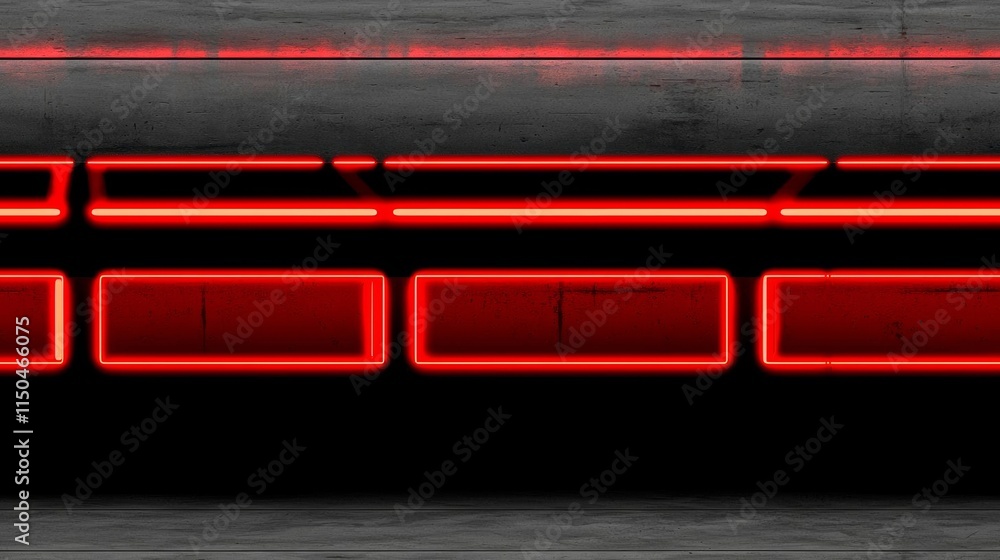 Poster minimal photostock of a futuristic sci-fi abstract red neon light shapes on black background and ref