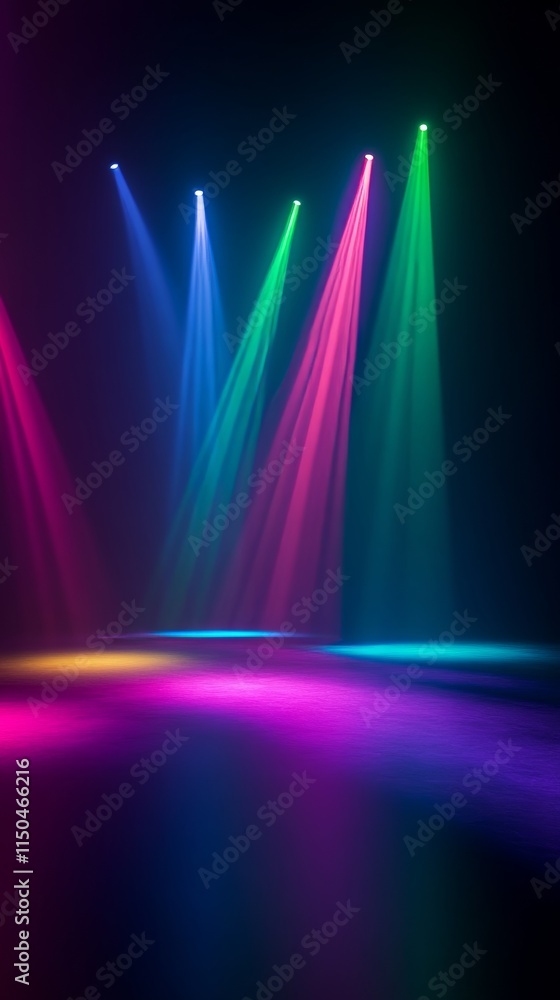 Poster colorful stage lights create an energetic atmosphere in a performance setting during an evening even