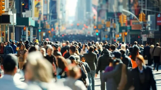 Busy urban street filled with people walking in the street during the afternoon