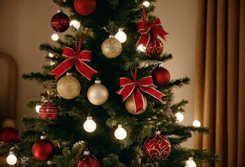 Festive ribbon-tied ornaments in elegant holiday decorations - Soft and warm style