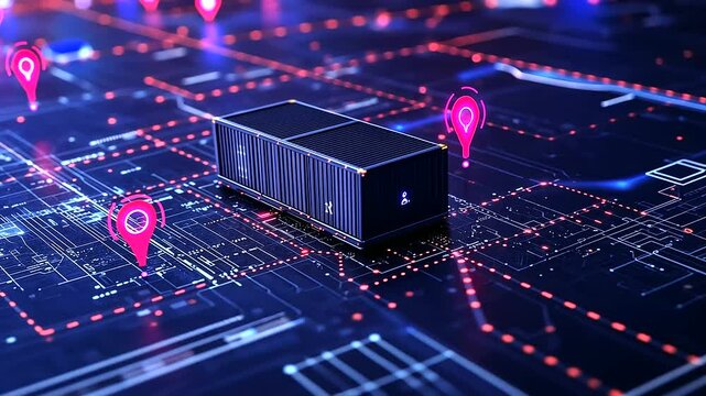 An advanced tracking app concept with animated GPS markers, blockchain verification alerts, and a streamlined logistics timeline, designed for cargo managers