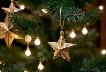Shimmering star ornaments in minimalist ornament designs - Vibrant holiday spirit style