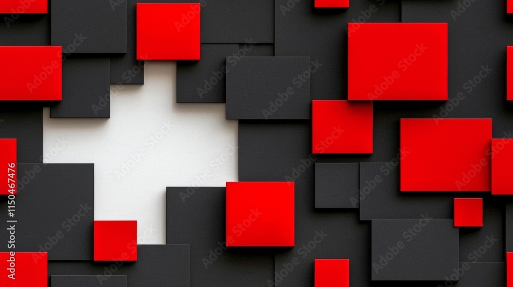 Poster minimal photostock of a a black and red patterned background with squares of red and black , isolate